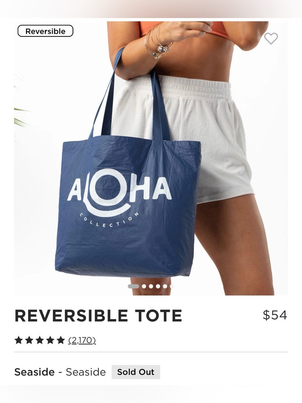 ALOHA Collection Reversible Tote Bag - Seaside White/Navy - Picture 2 of 8